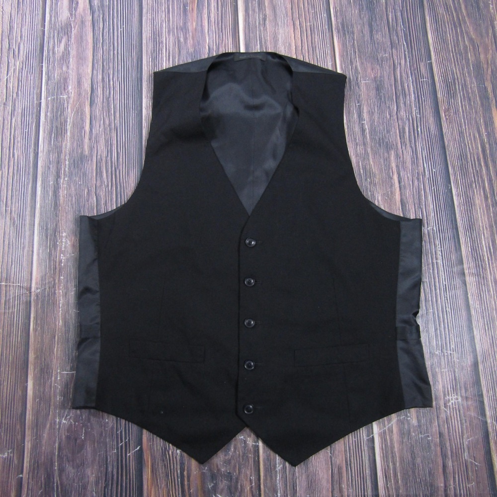 Suit Vest Billy London Mens M Black Solid Polyester Rayon 3 Piece Belted Formal